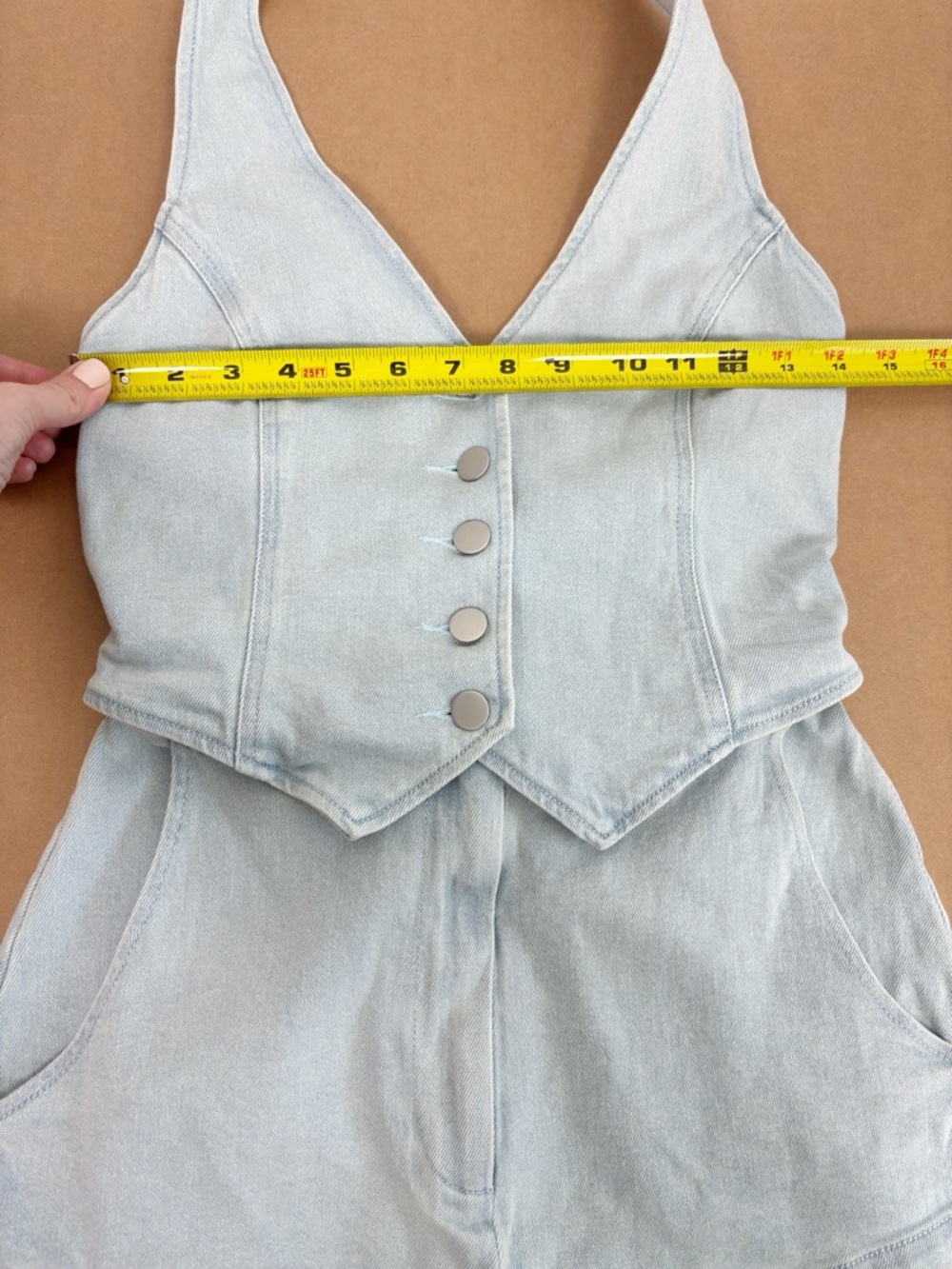 Amanda Uprichard Kelso Romper in Iceberg Denim Size S - Picture 11 of 13